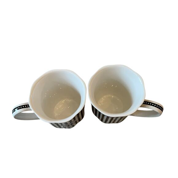 Grace Teaware Porcelain Coffee Mug Set of 2 Black & White Stripe Gold Accent New - Picture 7 of 16